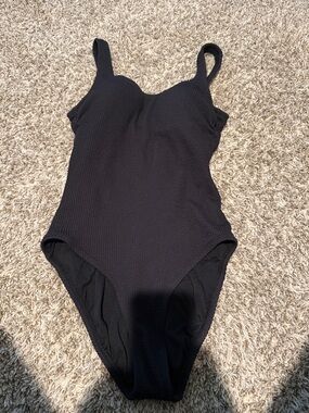Time and Tru Black Textured One-Piece Swimsuit